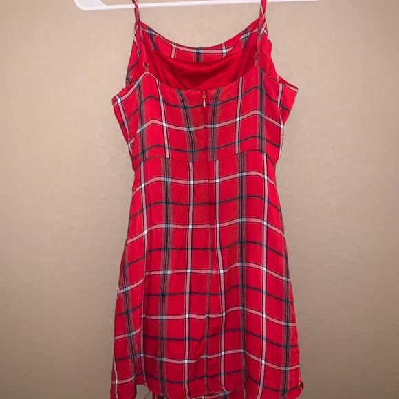 Cotton Candy Red Plaid Tie Waist Mini Dress - Picture 5 of 8